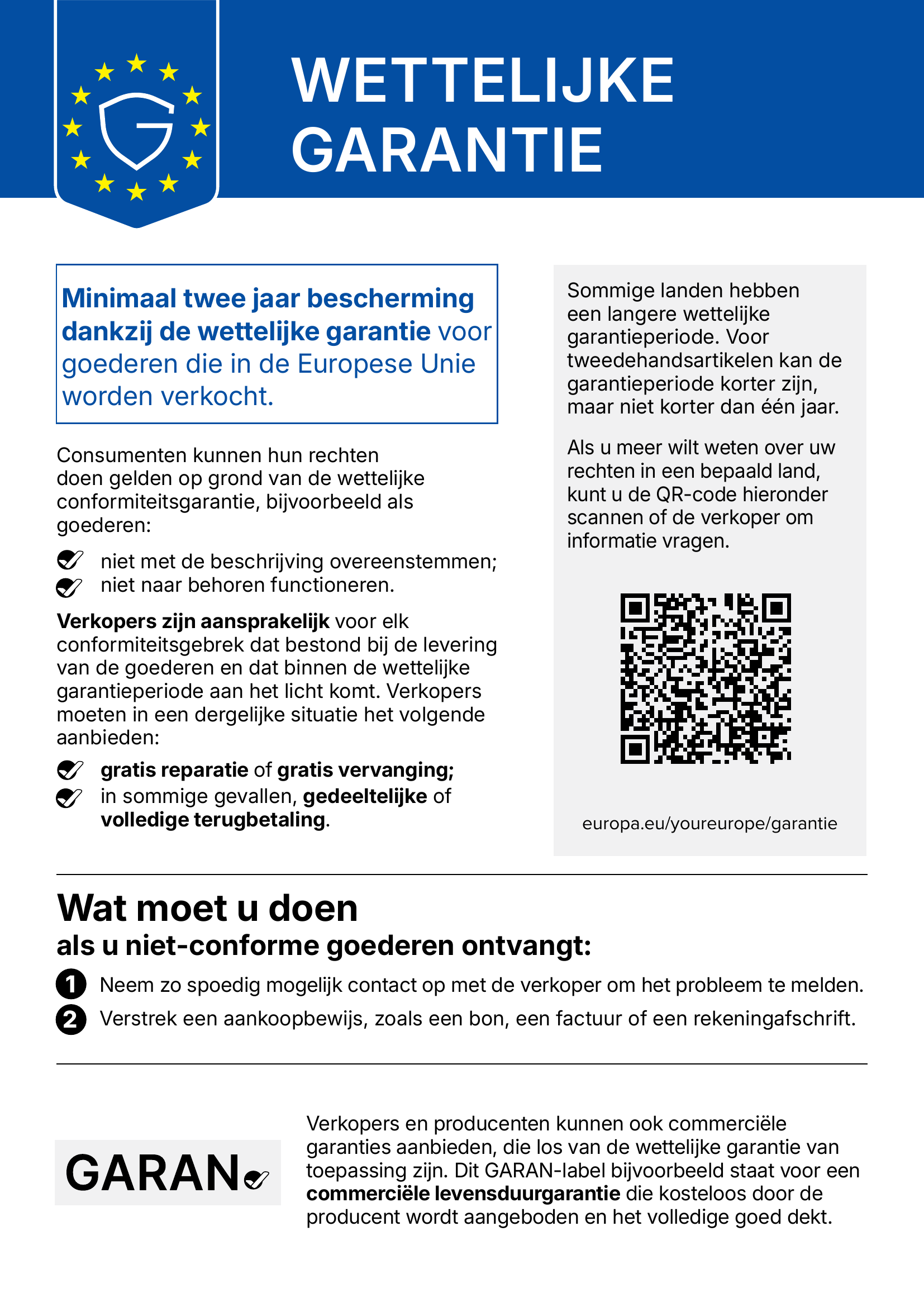 Wettelijke garantie: minimaal twee jaar bescherming voor goederen die in de Europese Unie worden verkocht